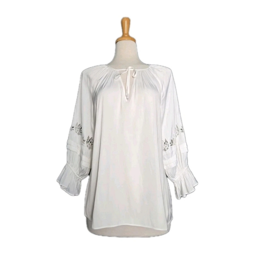 White House Black Market Ivory Blouse Women's Size M Boho Peasant